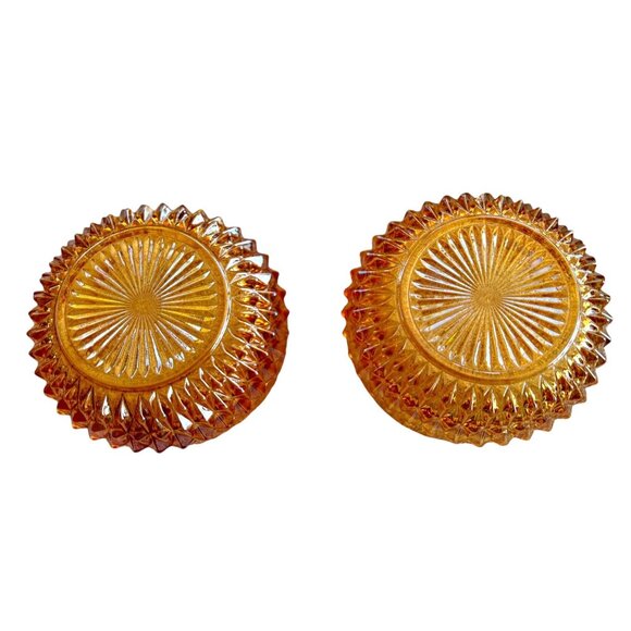 Pair Of Vintage MCM Marigold (Carnival) Glass Geometric Diamond Pattern Bowls - Picture 6 of 8